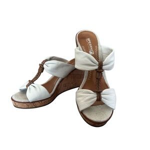 SPERRY Shoreham Nude Brown Leather Wedge Slides Sandals Size 7.5 M